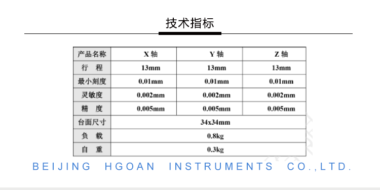 衡工HGAM301三維平移臺產品參數